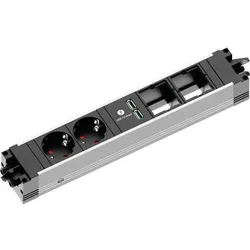 Bachmann, Steckdosenleiste, STEP ALU 2x Steckdose, 1x USB, 2x CM, GST18 (906.0229) (2x)