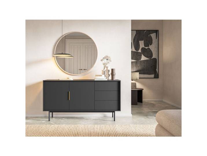 Commode - VIVIARO - 154 cm avec trois tiroirs - noir