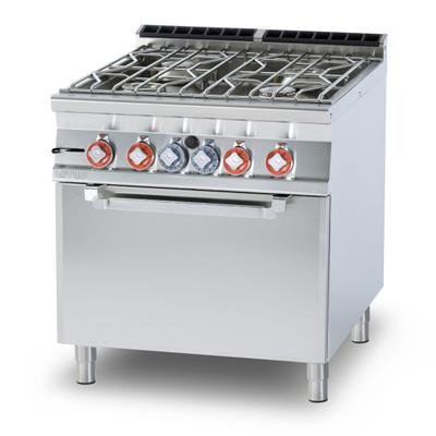4-Flammen-Wasserkocher mit statischem Gasherd GN2/1 und Zündflamme. Gestell aus rostfreiem Stahl. Maße cm 80x90 h90. Modell CFA4-98G