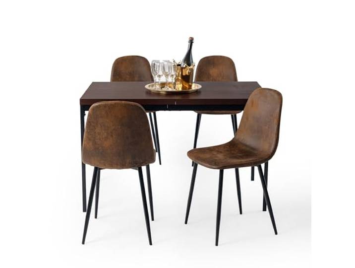FurnitureR 5-teiliges Esszimmer Set, 120cm Vintage Effekt Küchentisch mit Heavy Duty Metallbeinen 4 Wildleder Tan braune Stühle,Esszimmer Restaurant Apartments