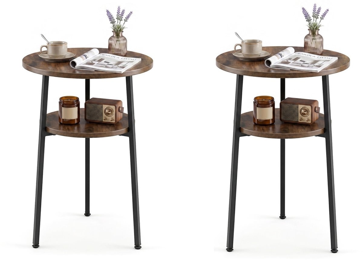SureDeal Stucks Ronde Bijzettafel - Bruin - B/D/H: 39 x 39 x 57 cm