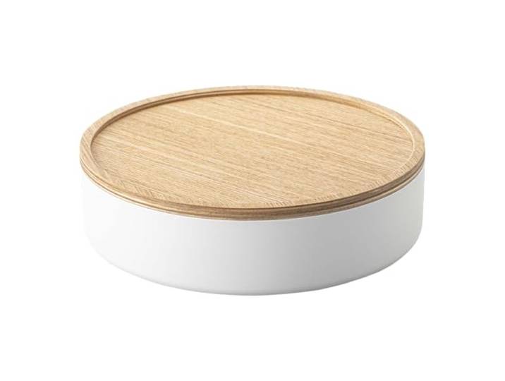 YAMAZAKI 5801 RIN Storage Case with Lid Round\, white\, Steel/Wood\, 22 x 22 x 6 cm