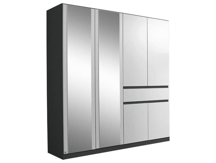 Drehtürenschrank mit Spiegel + Lade 181cm Tübingen, Grau/Weiß