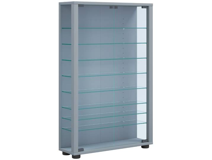 VCM Standvitrine LUMO, silber, Holznachbildung