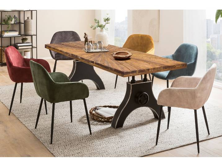Esstisch SIT Cuneo aus Teak mit 50-mm-Platte & A-förmigem Metallgestell , beige (natur, schwarz, schwarz, natur), B:200cm H:74cm T:100cm, Teak, Metall, Tische, Esstisch, 50 mm starke Teakplatte mit aussergewöhnlichem Sonnendesign
