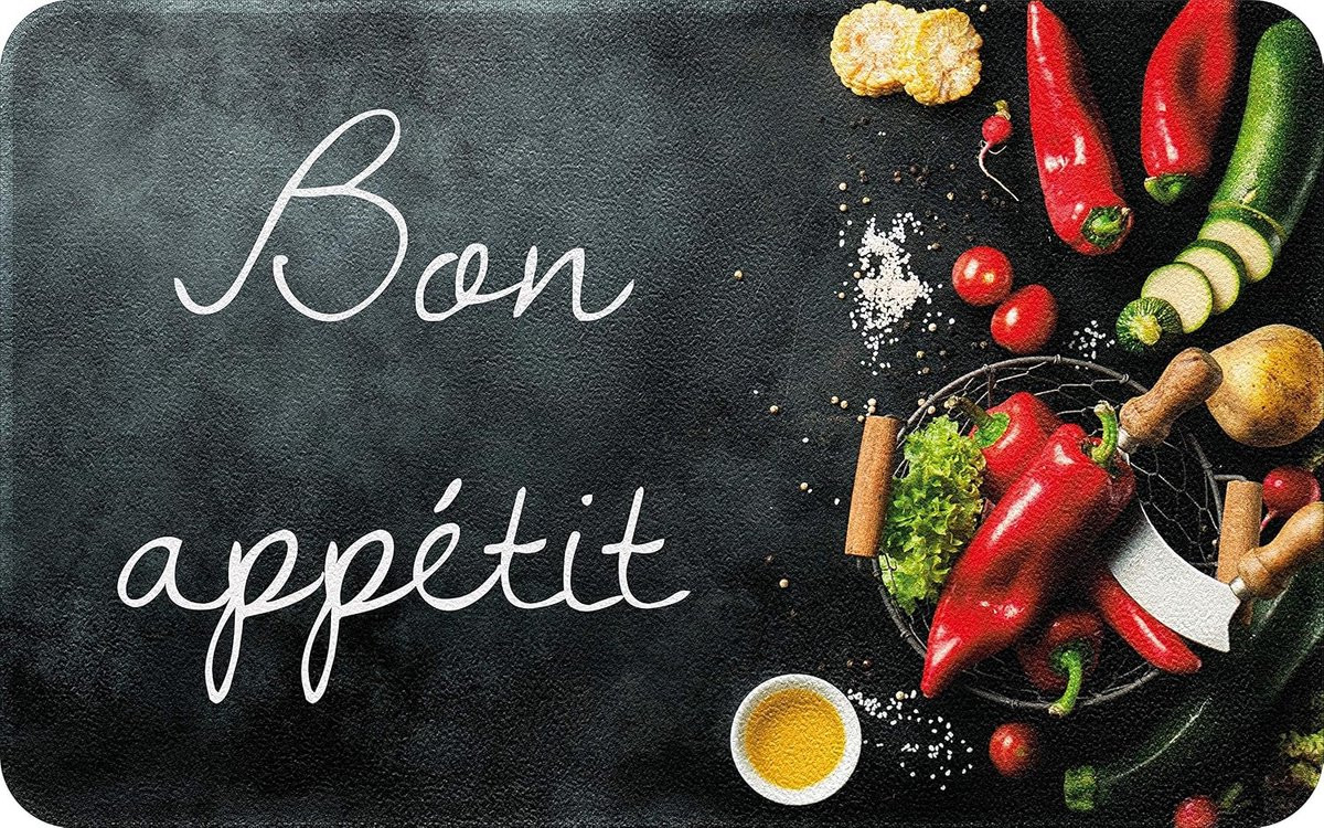 Keukendecoratie Bon Appetit, zwart, kunstvezel, 50 x 80 x 0,4 cm