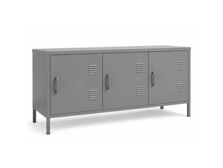 osoltus Sideboard Industriedesign Metall TV-Schrank mit Türen Magnetverschluss 120 x 40 x 58cm (3 Türen hellgrau)