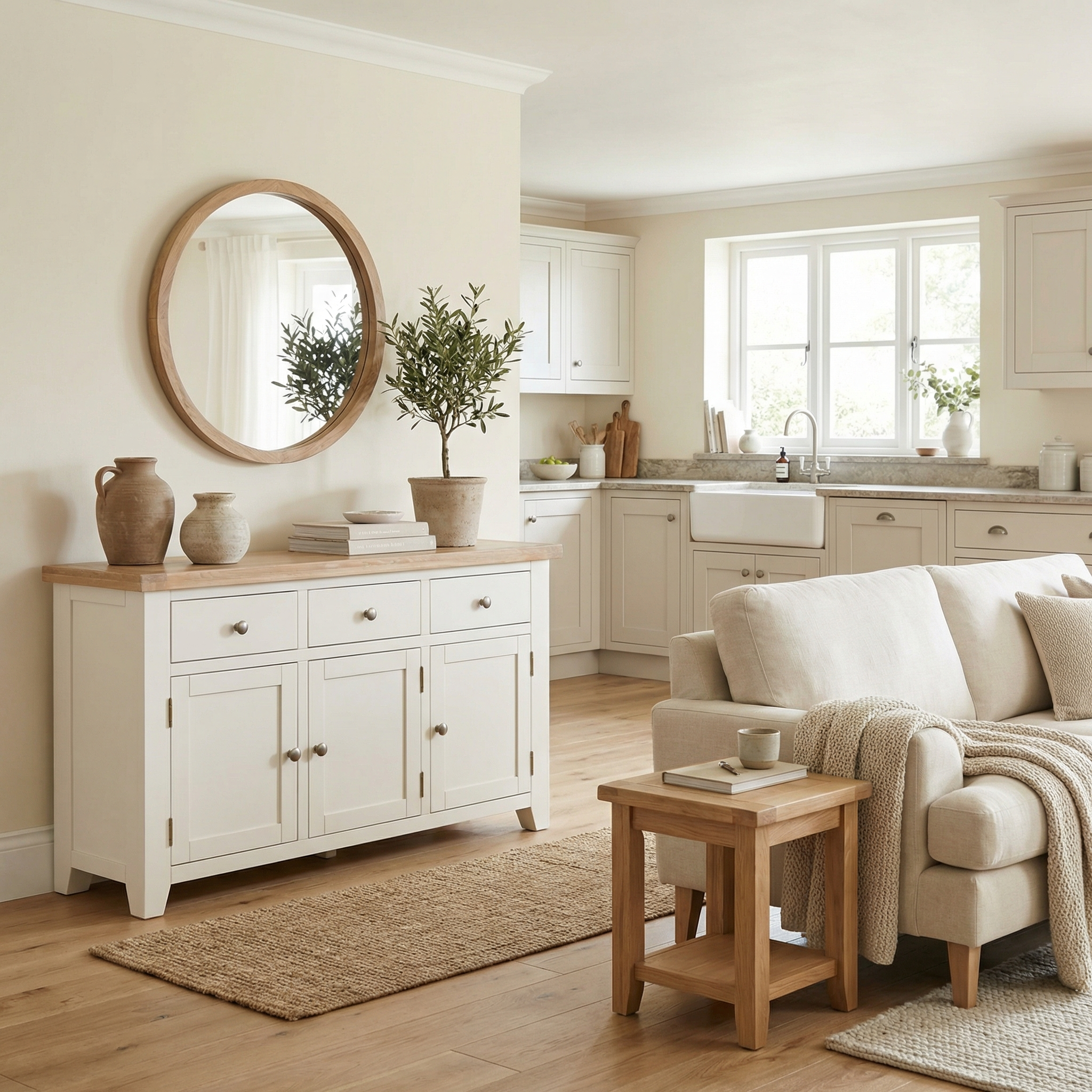 Burford Large 3 Door 3 Drawers Sideboard in Warm White
