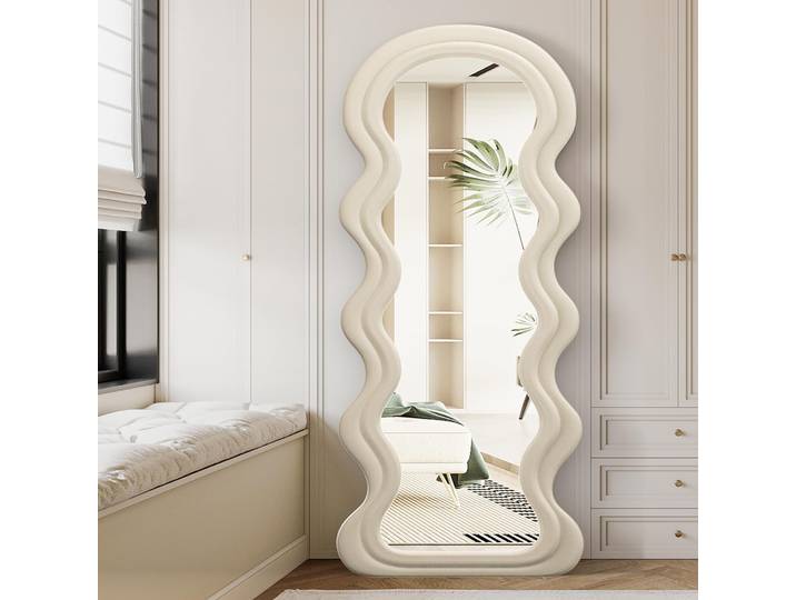 Miroir pleine longueur, 63' x 24', miroir sur pied, miroir ondulé irrégulier, miroir mural pleine longueur, miroir sur pied en bois recouvert de flanelle
