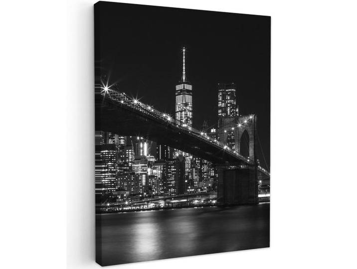 MuchoWow Leinwandbild - New York - Brooklyn - Brücke - 60x80 - Gemälde, Schwarz, Textil, Kiefer, Abstrakt, Rechteckig, 60x80 cm, gerahmt, Bilder & Rahmen, Bilder, Wandbilder