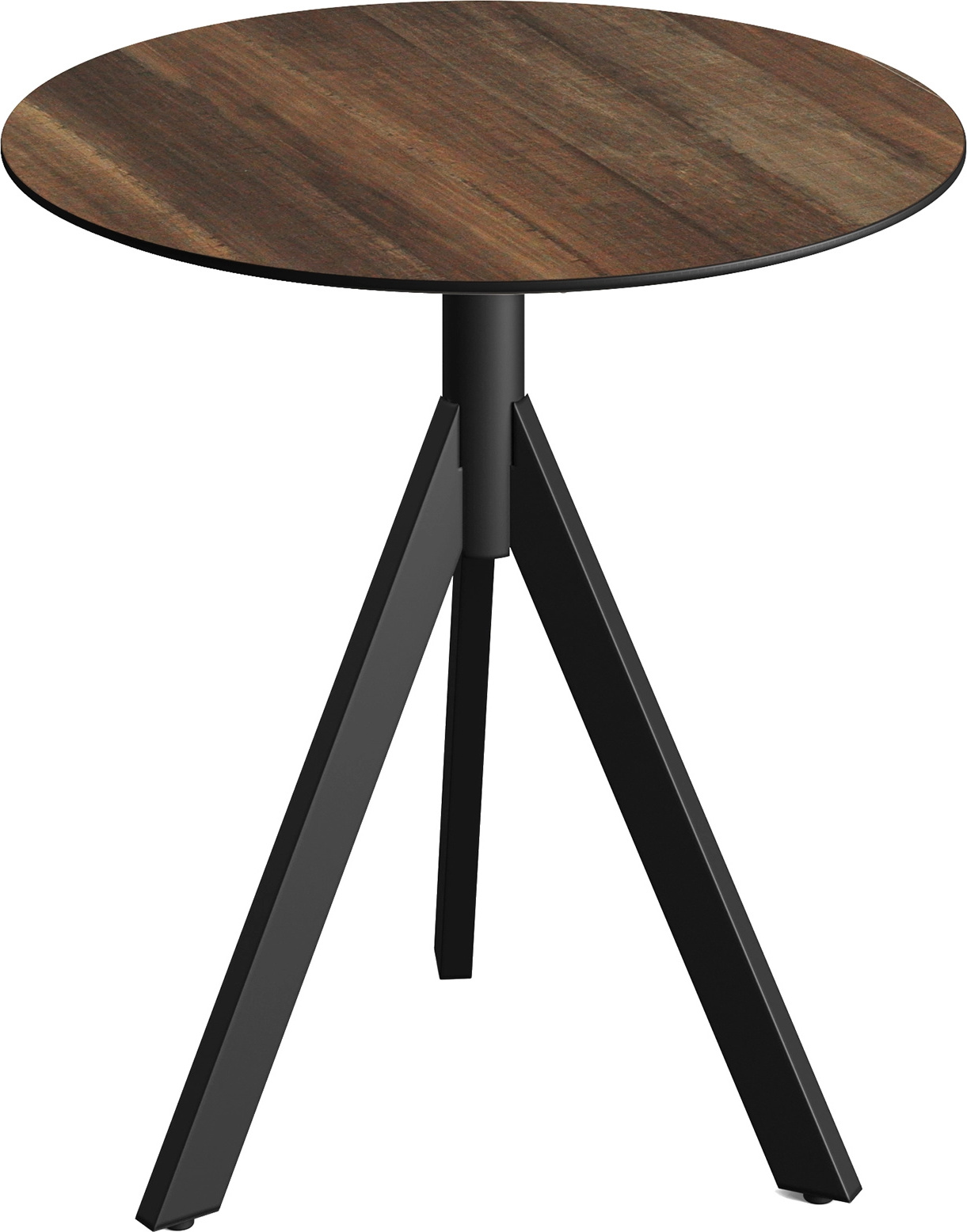 Infinity Tripod Terrassentisch Schwarz frame + Tropical Wood HPL Ø70 cm