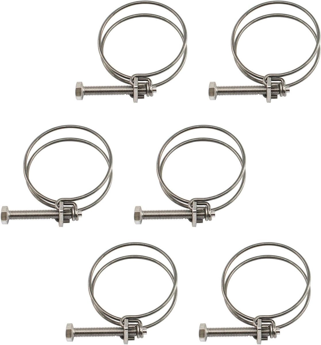 Set van 6 slangklemmen van roestvrij staal 304, zilverkleurig, 55-60mm