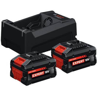 Akku Starter-Set BOSCH PROFESSIONAL "EXBA18V-55", blau, 18 V, Akkumulatoren, 2 Akkus 5,5Ah, inkl. Ladegerät