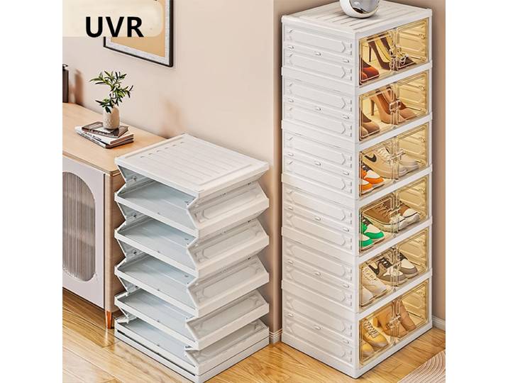 Boîte à chaussures transparente anti-poussière, installation facile, armoire à chaussures en plastique, boîte de rangement pour l'entrée de la maison, étagère à chaussures pliable