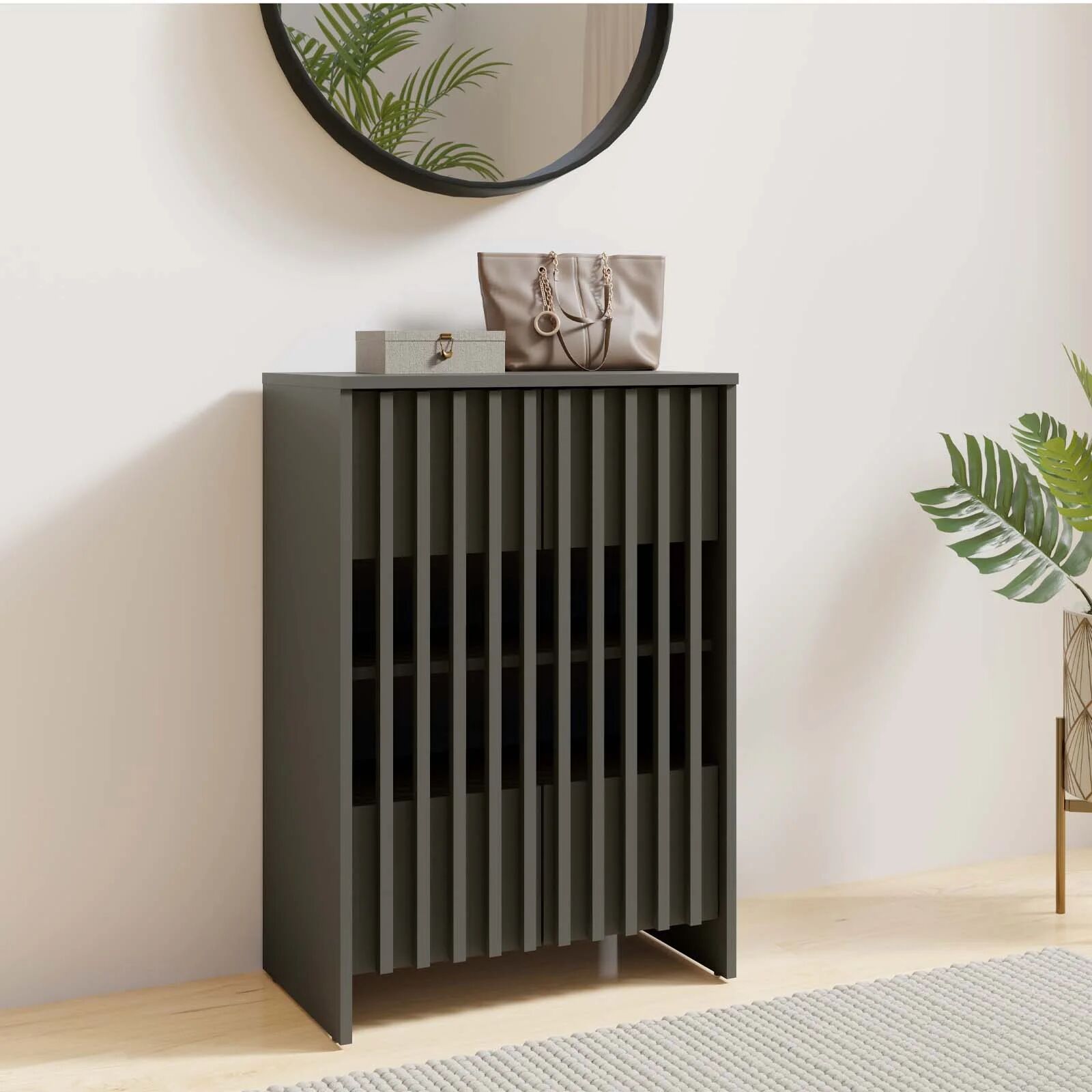 garneroarredamenti Mobile scarpiera 60x87h cm 2 ante cannettato antracite Trasimeno