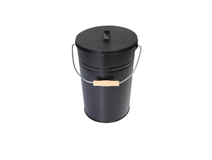 Aschekasten KAMINO FLAM mit Deckel, 15 l , schwarz, H:28cm Ø:34cm, Stahl, Mülleimer, Aschekasten