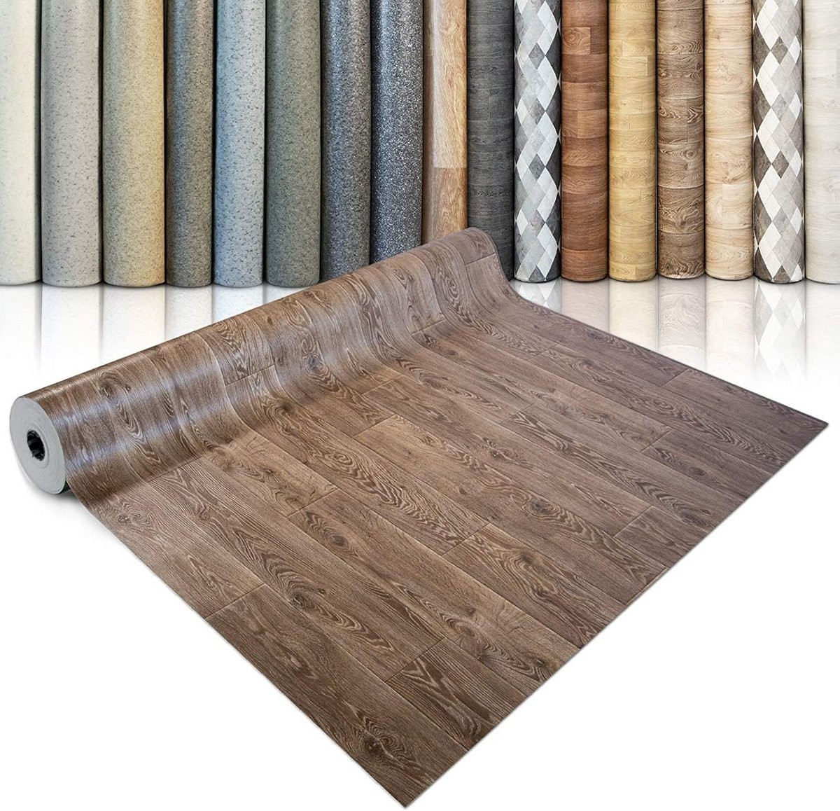 Vinyl Vloerbedekking op Maat met Houtlook, Tegellook of Steenlook voor Keuken en Badkamer van Merkloos