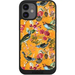 Nivocase Handyhülle für Apple iPhone 12 mini Hülle NIVOpure Case Schwarz Blumen Dschungel Vogel (Apple iPhone 12 mini), Smartphone Hülle, Schwarz