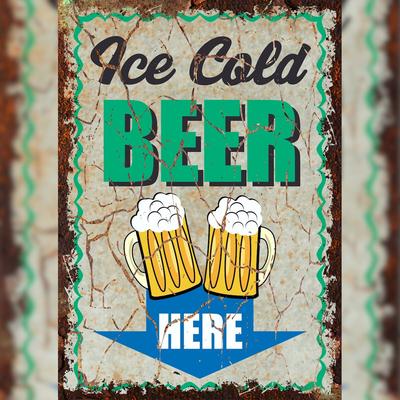 HB-Druck Ice Cold Beer here Deko Schild A4 (210x297mm)