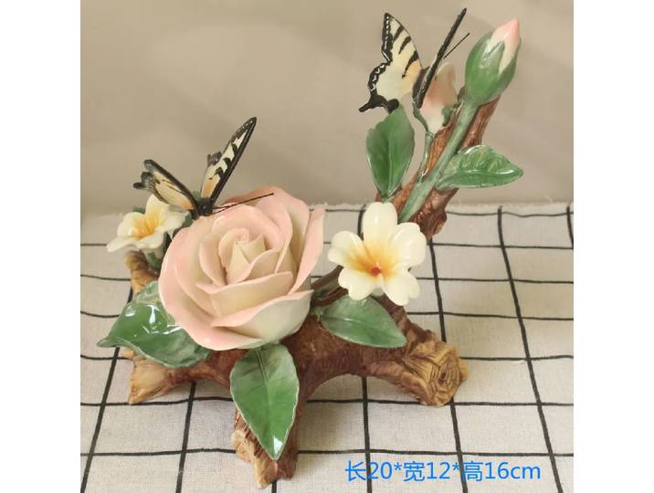 Décoration artisanale en porcelaine de style pastoral miniature, fleurs et oiseaux, ornement - Accessoire cadeau unique