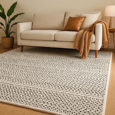 Wollteppich "Wooly Nature", weiß (natur,schwarz), B:240cm H:10mm L:290cm, Baumwolle, Wolle, MYFLAIR MÖBEL & ACCESSOIRES, Teppiche, Handwebteppich, reine Wolle, Scandi Design, handgewebt, Wohnzimmer