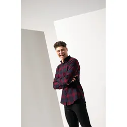 SF Men Herren Brushed back Check Casual Shirt with Button-down Collar Hemd SF560