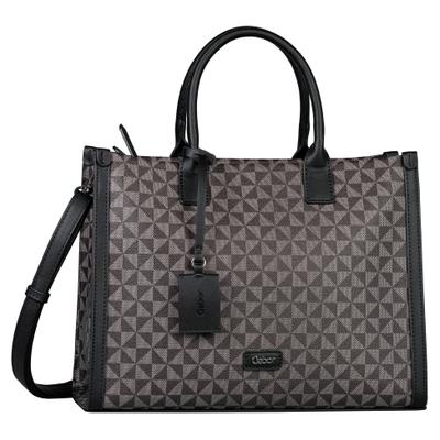 Shopper GABOR "Barina", Damen, Gr. B/H/T: 36cm x 27,5cm x 15cm, schwarz (mixed schwarz), Polyurethan, Rautenmuster, bedruckt, beschichtet, gemustert, kontrastfarbene Details, mehrfarbig, Taschen Shopper, mit besonderem grafischen All-Over-Druck und...