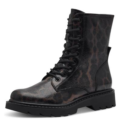 Schnürstiefelette TAMARIS, Damen, Gr. 40, wärmend, braun, leooptik, Textil, Schuhe Schnürstiefelette, Blockabsatz, Schnürboots mit trendiger Prägung
