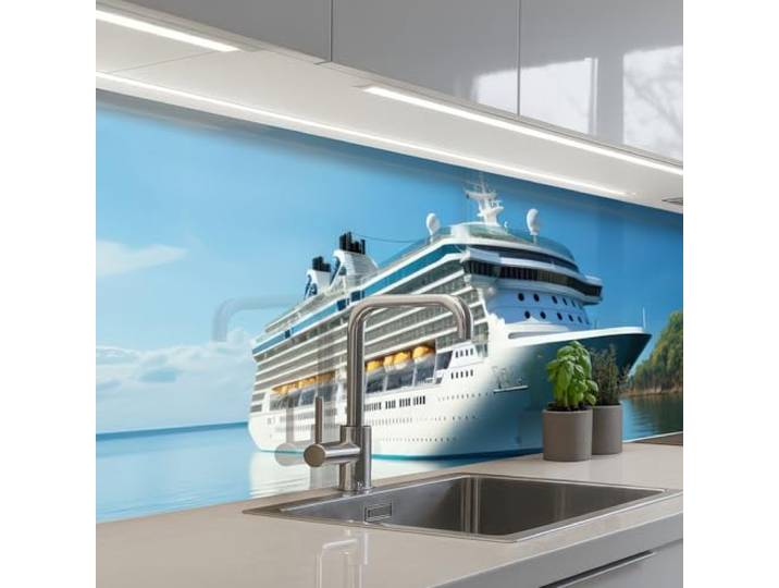 KitchenYeah© Küchenrückwand Selbstklebende Kitchen Wall Protector Küchen 60x250 cm - Rückenwand Küchenfronten Küchenrückwände Küche Wand Boot - Kreuzfahrtschiff - Wasser - Natur - Maritim