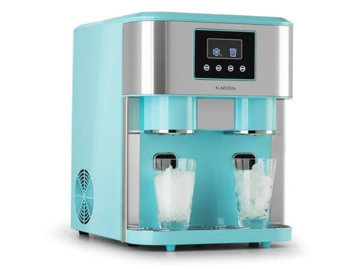 Klarstein Eiszeit Crush Eiswürfelmaschine Aquablau – 1,8 L Tank, 15 kg/24 h, Eis in 12 Min, ~16 Würfel/Zyklus Würfel & Crushed Ice, Touch-Display, Voll- & Wasser-Alarm