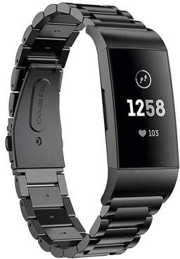 Everyday Crate Premium Stainless Steel Watch Band Replacement Strap For Fitbit Charge 3 With Secure Slingshot Buckle black