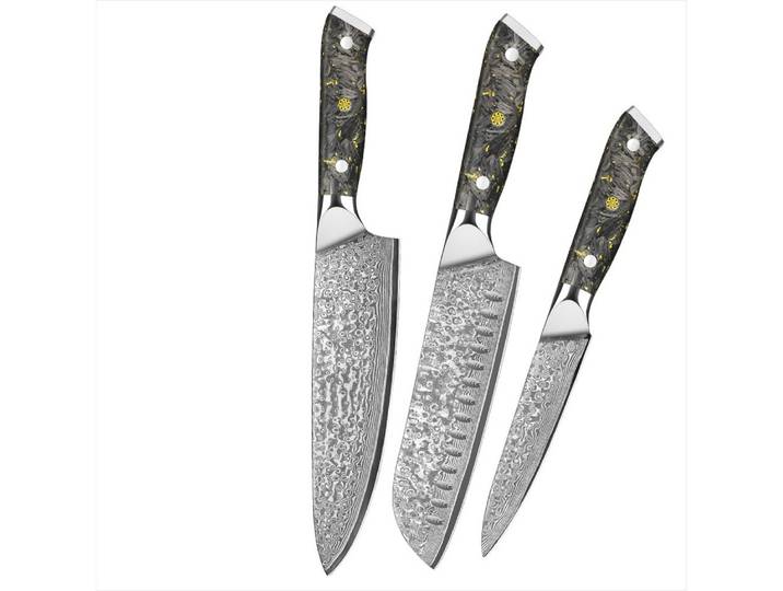 UniqueFire Messer-Set 3tlg. Damaststahl Messer-set Kochmesser Santokumesser Allezweckmesser (3-tlg)