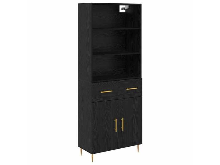 SALE 2026 Buffet de cuisine stable - Placard Cabinet bahut Noir - Haut Armoire Chêne noir 69 5x34x180cm Bois d'ingénierie 47.15 Kg