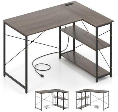 Costway L-shaped 47 Inch Reversible Corner Desk with Adjustable Storage Shelves-Gray