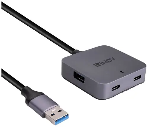 LINDY 43388 USB-Hub 2+2 Port USB-A, USB-C USB 3.0 5 GBit/s Schwarz/Grau