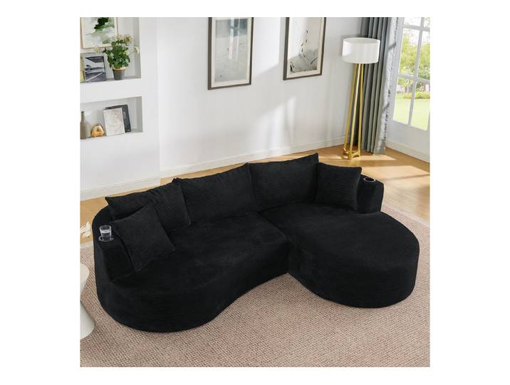 Celya Sofa 3-Sitzer Kompressionssofa, Chaiselongue und 2-Sitzer, Bogenförmiges Design, weicher Kordstoff, mit Getränkehalter und Kissen, für Wohnzimmer, Hotel, Apartment und Büro