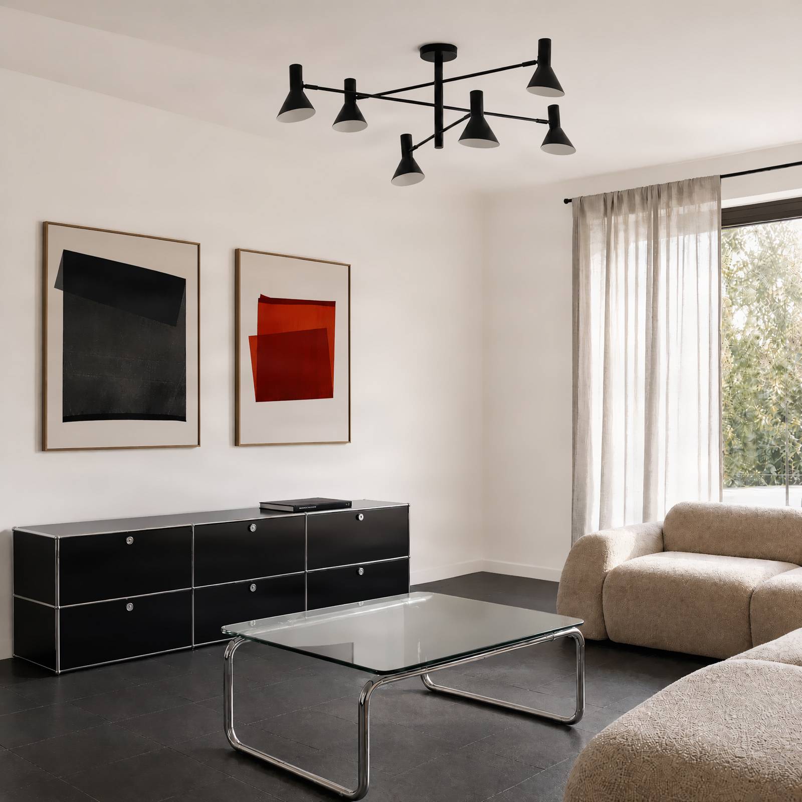 Deckenlampe Milia NOLA, dimmbar, schwarz, für Wohn- / Esszimmer, Metall, Deckenlampe