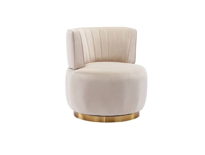 Fauteuil Pivotant Moderne En Velours Beige Avec Dossier Confortable Et Structure Stable