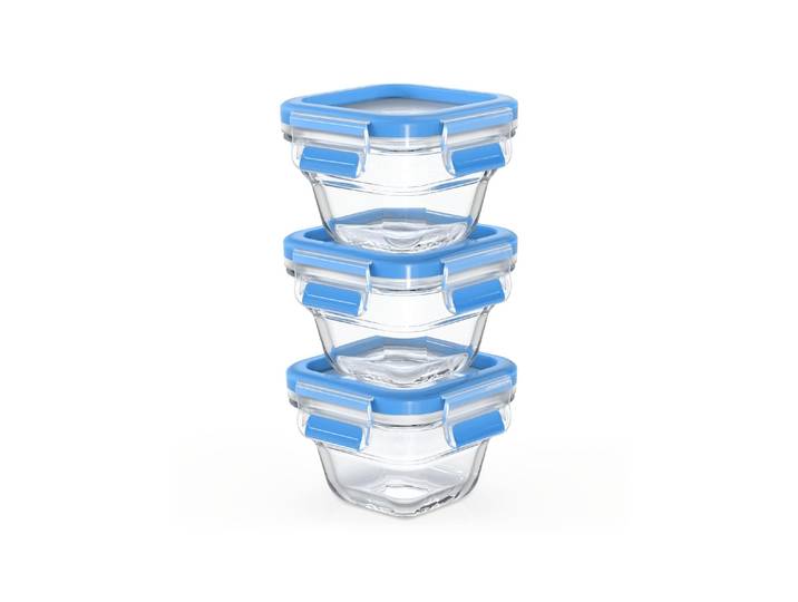 Vorratsdose EMSA Clip & Close Eco 3-teilig , blau (blau, transparent), Glas, Lebensmittelaufbewahrungsbehälter, Vorratsdose