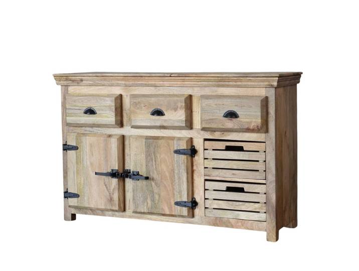 Sideboard Vintage STONE massiv Mangoholz Industrial Design Körbe