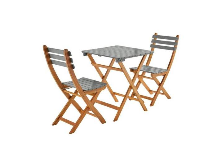 Table de jardin pliante bois d'acacia + 2 assises kaki HILORA . table carrée