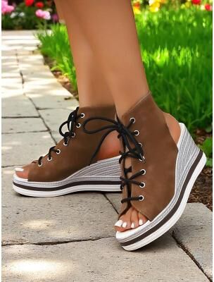 LightInthebox Women's Lace-Up Denim Wedge Sandals, Fashion Peep-Toe Summer Shoes, Perfect for Poolside, Brunch Outings and Seaside Cafés