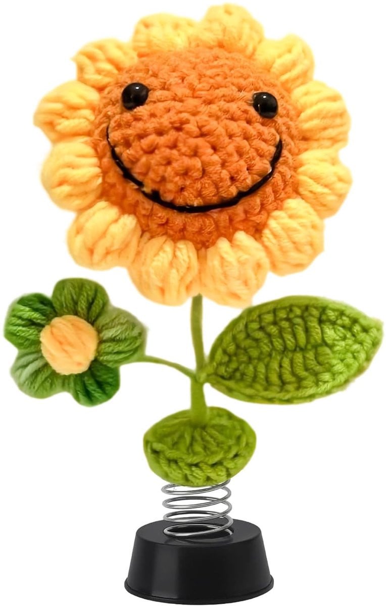 Dailygoods Handgeweven Zonnebloemdecoratie Wiebelfiguur met Dubbelzijdig Plakband