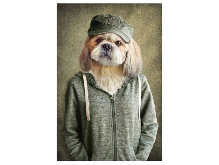 Digitaldruck auf Glas Witziger Hund mit Jacke image LAND
