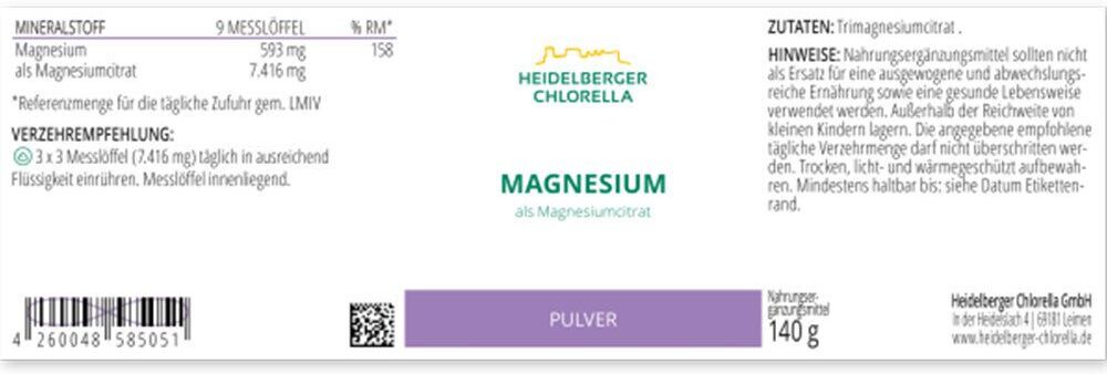 Heidelberger Chlorella Magnesiumcitrat Pulver 140 g