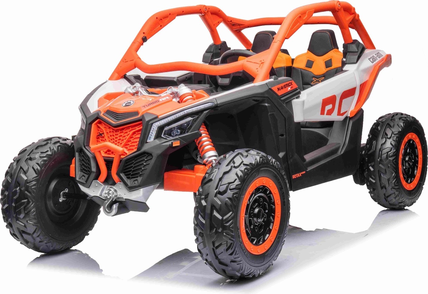 UTV Kinder Elektroauto Can-Am Maverick 24V, 2-Sitzer, Orange - Original lizenziert, Öffnende Türen, EVA-Räder