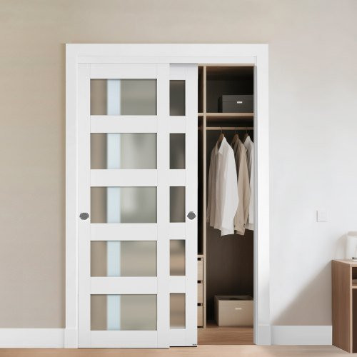 VEVOR Bypass-schuifdeur voor kasten met melkglas en hardware-set, wit, B: 1219 mm, H: 2032 mm