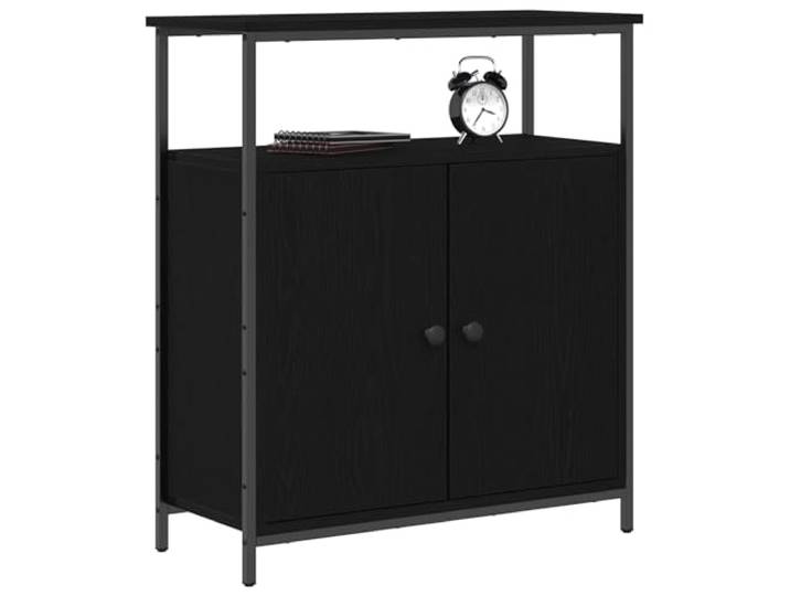 KTHLBRH Sideboard Eiche schwarz 70 x 30 x 80 cm Holz mehrschichtig 2 Scharniertüren, Innenablagen, Wohnzimmeraufbewahrung, minimalistisches Design