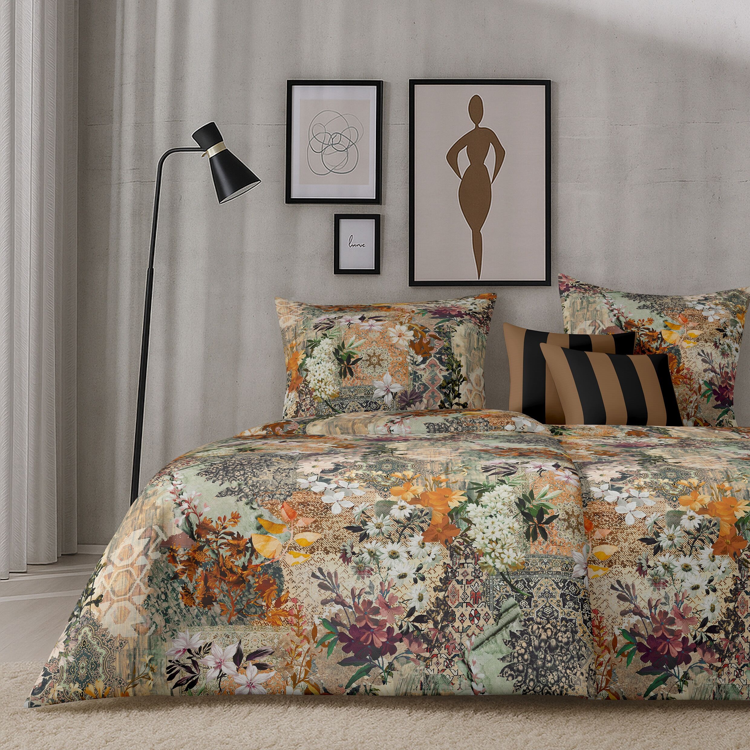 Bettwäsche APELT "Diego", bunt (beige, taup), B/L: 135cm x 200cm, 1 Stk., 1 Stk., Satin (Bio-Baumwolle), B/L: 80cm x 80cm, 2, Satin (Bio-Baumwolle), Bezug: 100% Baumwolle, Bettwäsche, Bettwäsche, Bettwäsche-Set mit Reissverschluss, Baumwoll-Satin, Digital