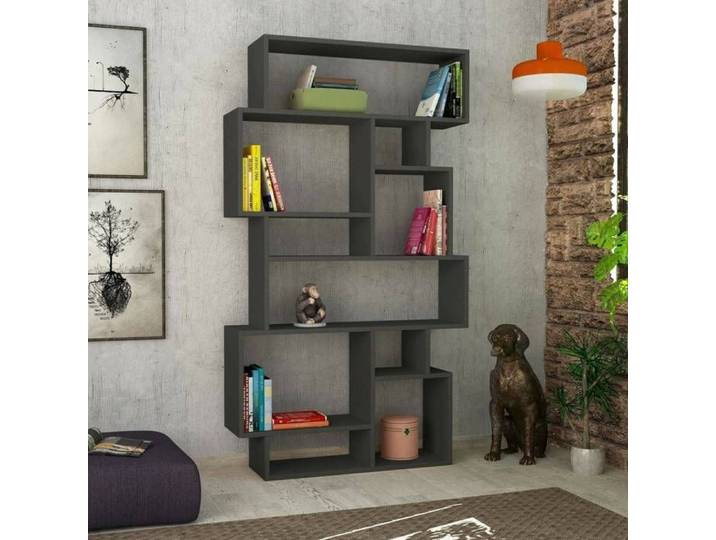Dmora - Bibliothèque Casimira 96x25 5xh168 5 cm Anthracite Panneau effet bois